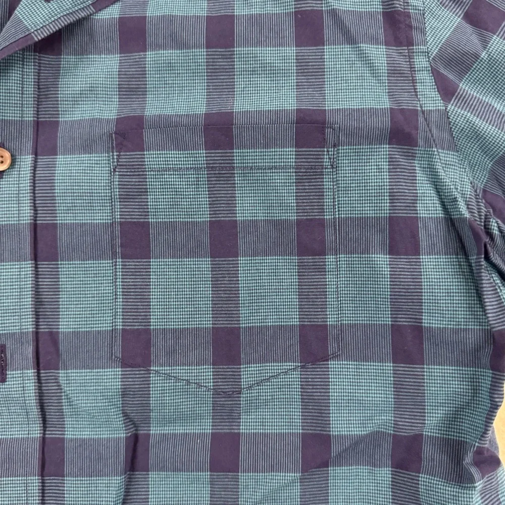 Banana Republic‎ Button Down Mens Medium Teal Blue Tailored Slim Plaid Gingham